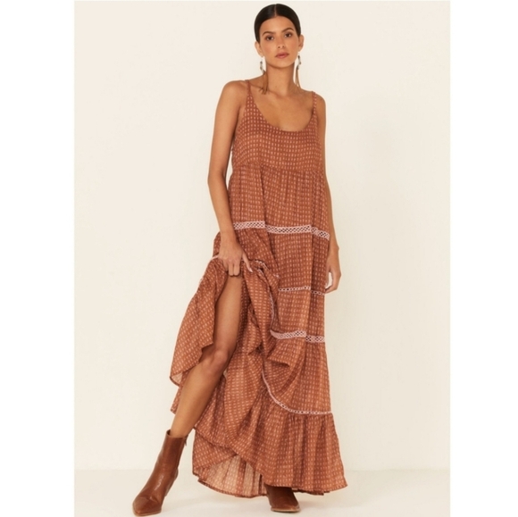 We The Free People Midnight Dance Maxi Dress Rust Combo XS - Picture 2 of 15